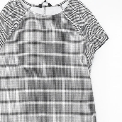 New Look Womens Black Check Polyester Shift Size 14 Boat Neck Pullover