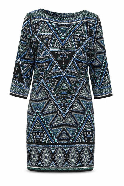 M&Co Womens Black Geometric Polyester A-Line Size 12 Boat Neck Pullover
