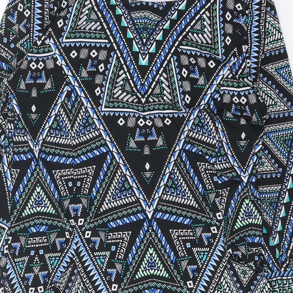 M&Co Womens Black Geometric Polyester A-Line Size 12 Boat Neck Pullover