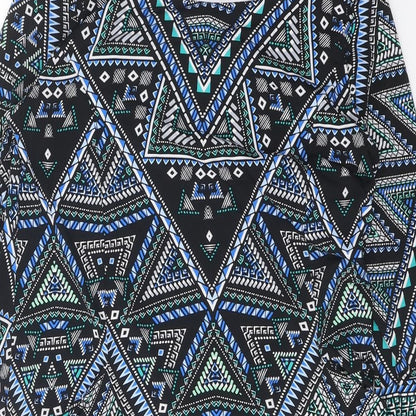 M&Co Womens Black Geometric Polyester A-Line Size 12 Boat Neck Pullover