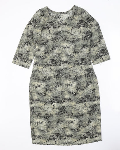Preworn Womens Grey Paisley Polyester A-Line One Size Scoop Neck Pullover
