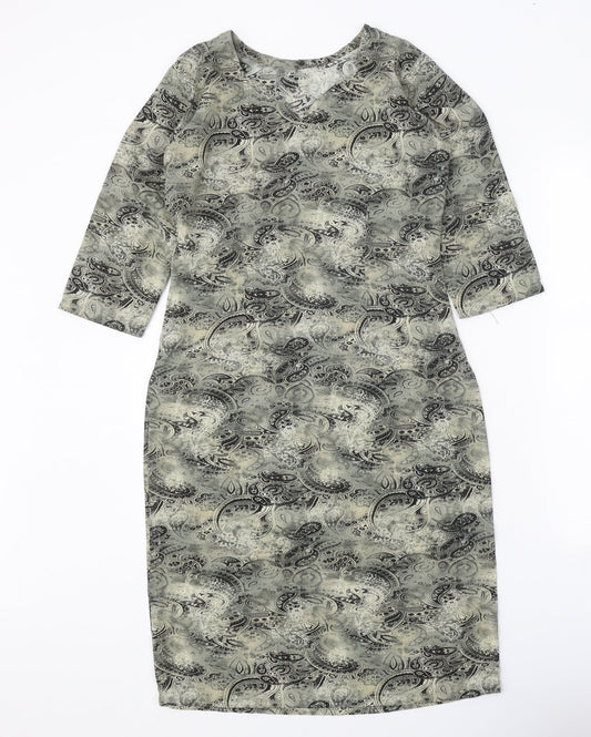 Preworn Womens Grey Paisley Polyester A-Line One Size Scoop Neck Pullover