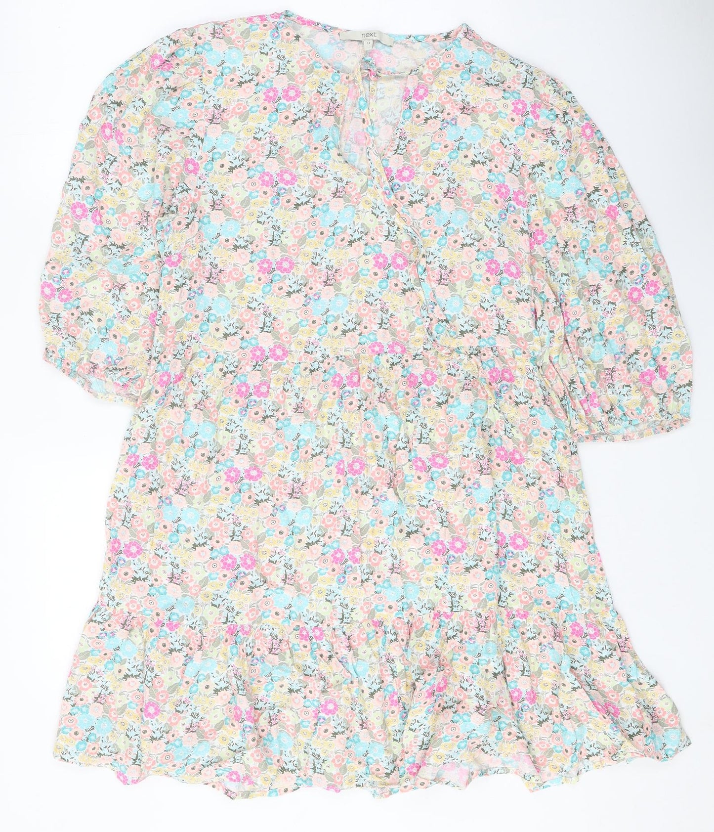 NEXT Womens Multicoloured Floral Viscose A-Line Size 12 Scoop Neck Tie