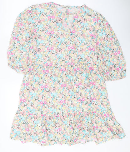 NEXT Womens Multicoloured Floral Viscose A-Line Size 12 Scoop Neck Tie