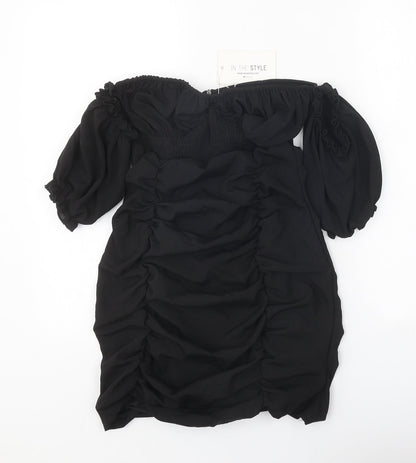 In the Style Womens Black Polyester Mini Size 6 Off the Shoulder Zip - Bardot