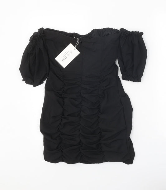 In the Style Womens Black Polyester Mini Size 6 Off the Shoulder Zip - Bardot