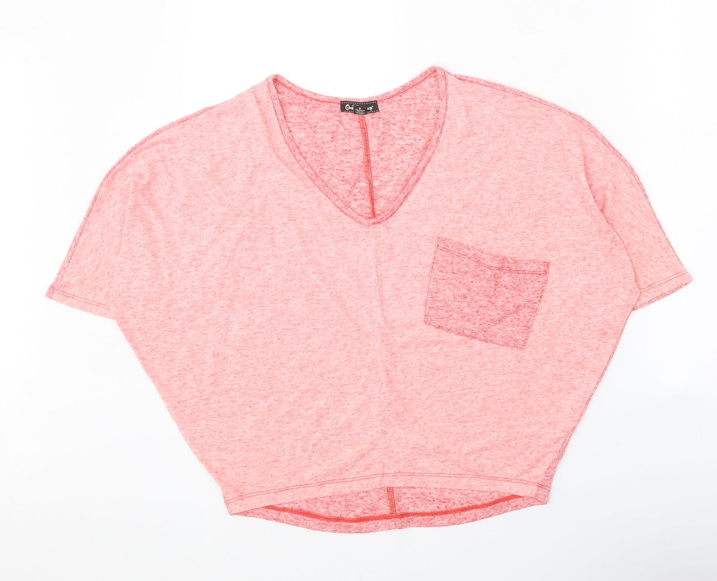 One Step Up Womens Pink Polyester Cropped T-Shirt Size L V-Neck