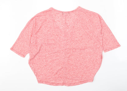 One Step Up Womens Pink Polyester Cropped T-Shirt Size L V-Neck