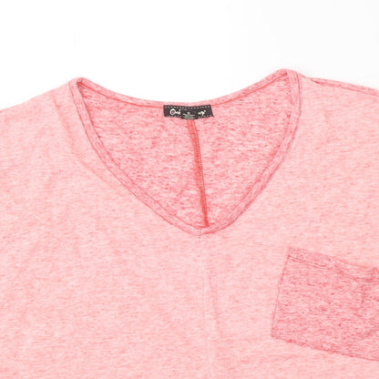 One Step Up Womens Pink Polyester Cropped T-Shirt Size L V-Neck