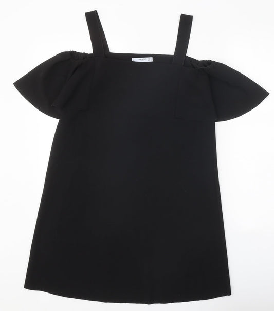 Mango Womens Black Polyester Shift Size S Square Neck Pullover - Cold Shoulder