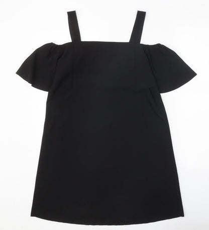Mango Womens Black Polyester Shift Size S Square Neck Pullover - Cold Shoulder