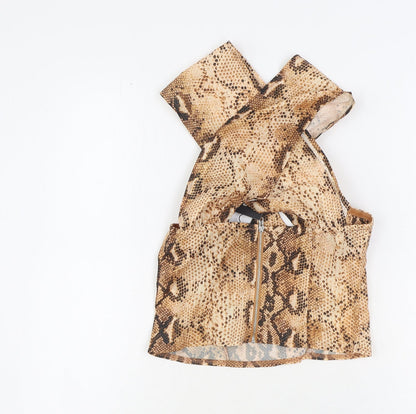 PRETTYLITTLETHING Womens Brown Animal Print Polyester Cropped Tank Size 6 Sweetheart - Snake Skin Print