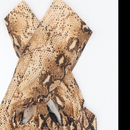PRETTYLITTLETHING Womens Brown Animal Print Polyester Cropped Tank Size 6 Sweetheart - Snake Skin Print