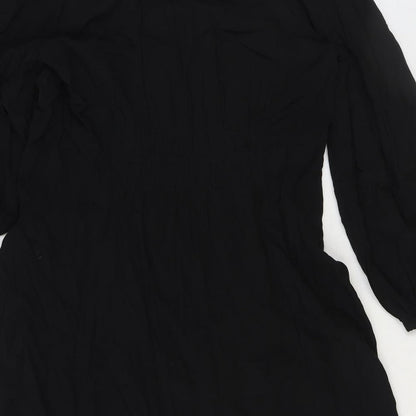 MNG Womens Black Viscose A-Line Size L V-Neck Button