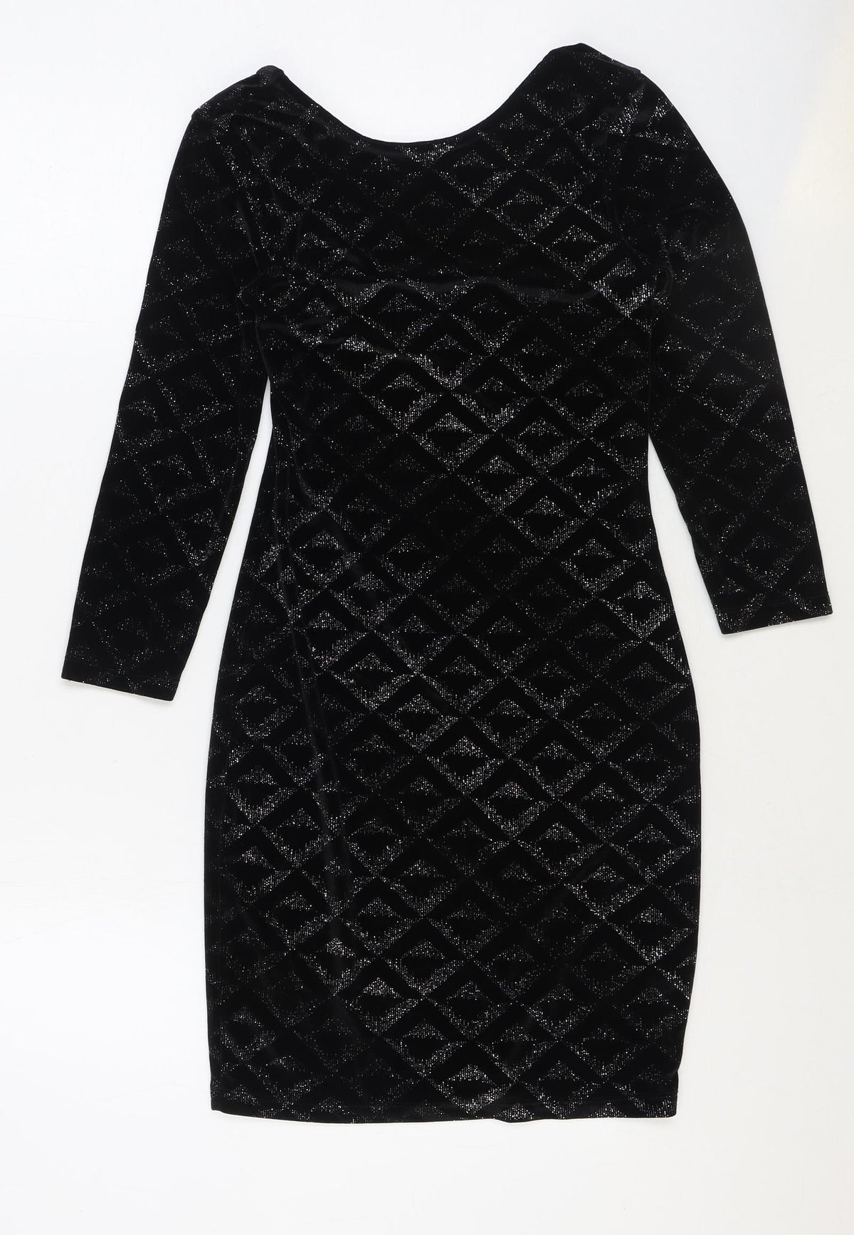 Warehouse Womens Black Geometric Polyester Bodycon Size 8 Scoop Neck Pullover