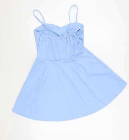 Preworn Womens Blue Polyester Skater Dress Size L Sweetheart Zip