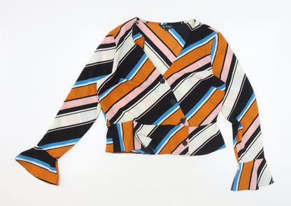 Miss Selfridge Womens Multicoloured Geometric Polyester Cropped Blouse Size 14 V-Neck