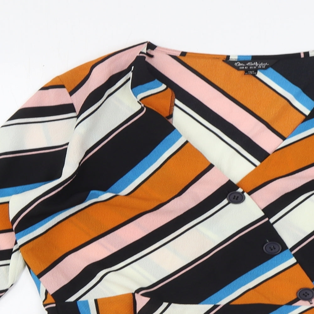 Miss Selfridge Womens Multicoloured Geometric Polyester Cropped Blouse Size 14 V-Neck