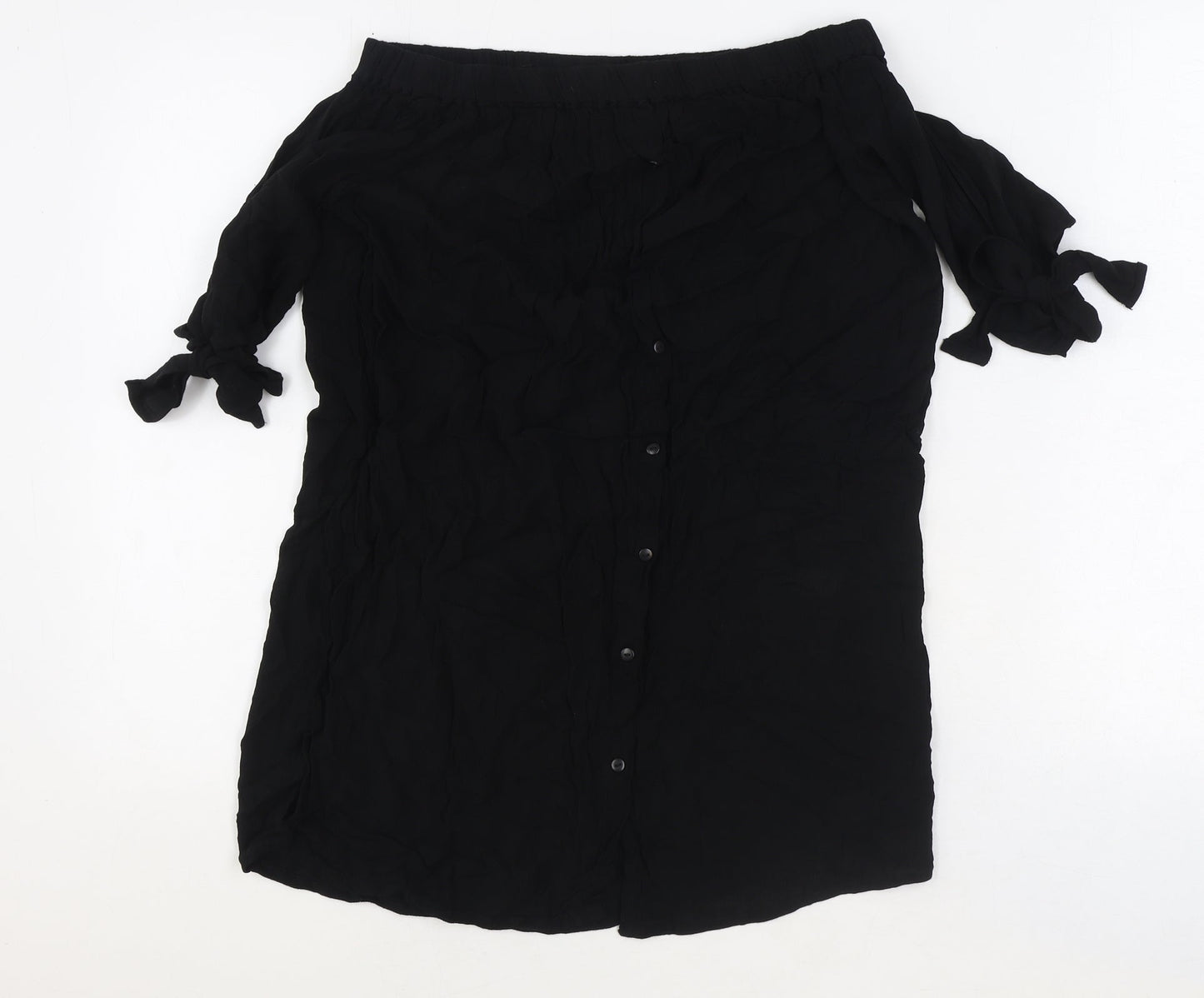 Papaya Womens Black Viscose Tunic Blouse Size M Off the Shoulder - Tie Sleeve Bardot
