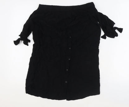 Papaya Womens Black Viscose Tunic Blouse Size M Off the Shoulder - Tie Sleeve Bardot