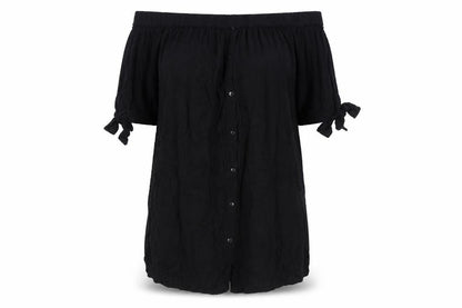Papaya Womens Black Viscose Tunic Blouse Size M Off the Shoulder - Tie Sleeve Bardot