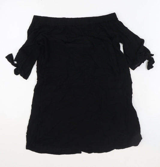 Papaya Womens Black Viscose Tunic Blouse Size M Off the Shoulder - Tie Sleeve Bardot