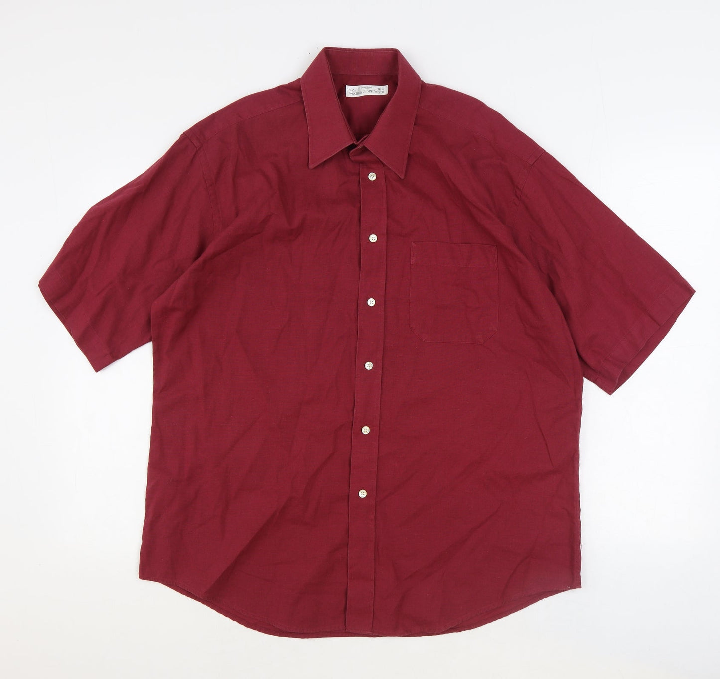 Mens UK Size 16.5 Marks and Spencer Red  Button-Up Short Sleeve Casual Shirt