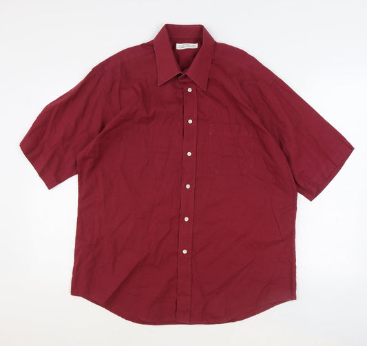 Mens UK Size 16.5 Marks and Spencer Red  Button-Up Short Sleeve Casual Shirt