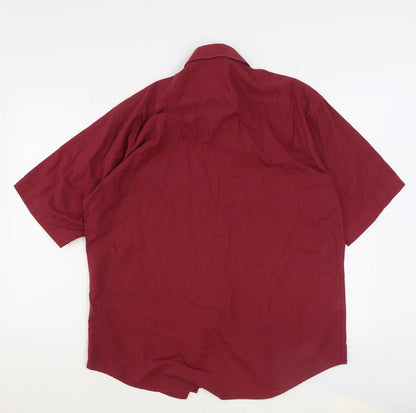 Mens UK Size 16.5 Marks and Spencer Red  Button-Up Short Sleeve Casual Shirt