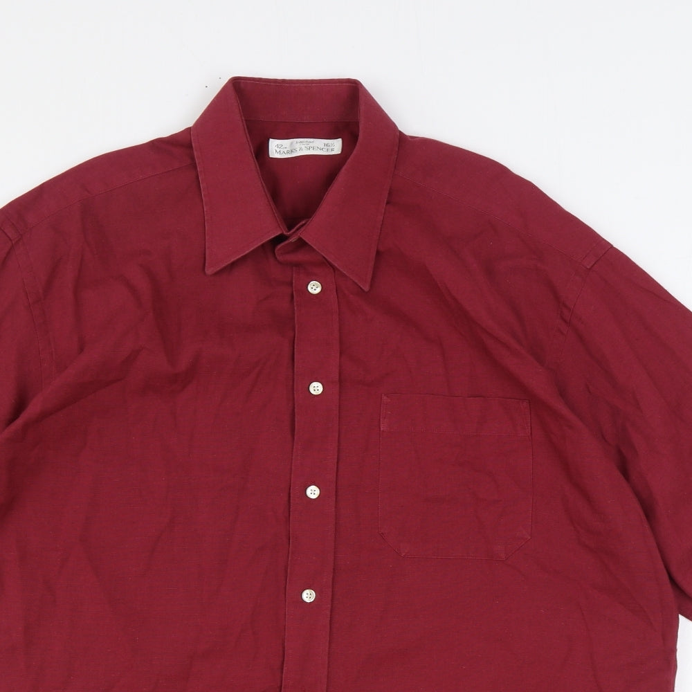Mens UK Size 16.5 Marks and Spencer Red  Button-Up Short Sleeve Casual Shirt