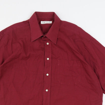 Mens UK Size 16.5 Marks and Spencer Red  Button-Up Short Sleeve Casual Shirt