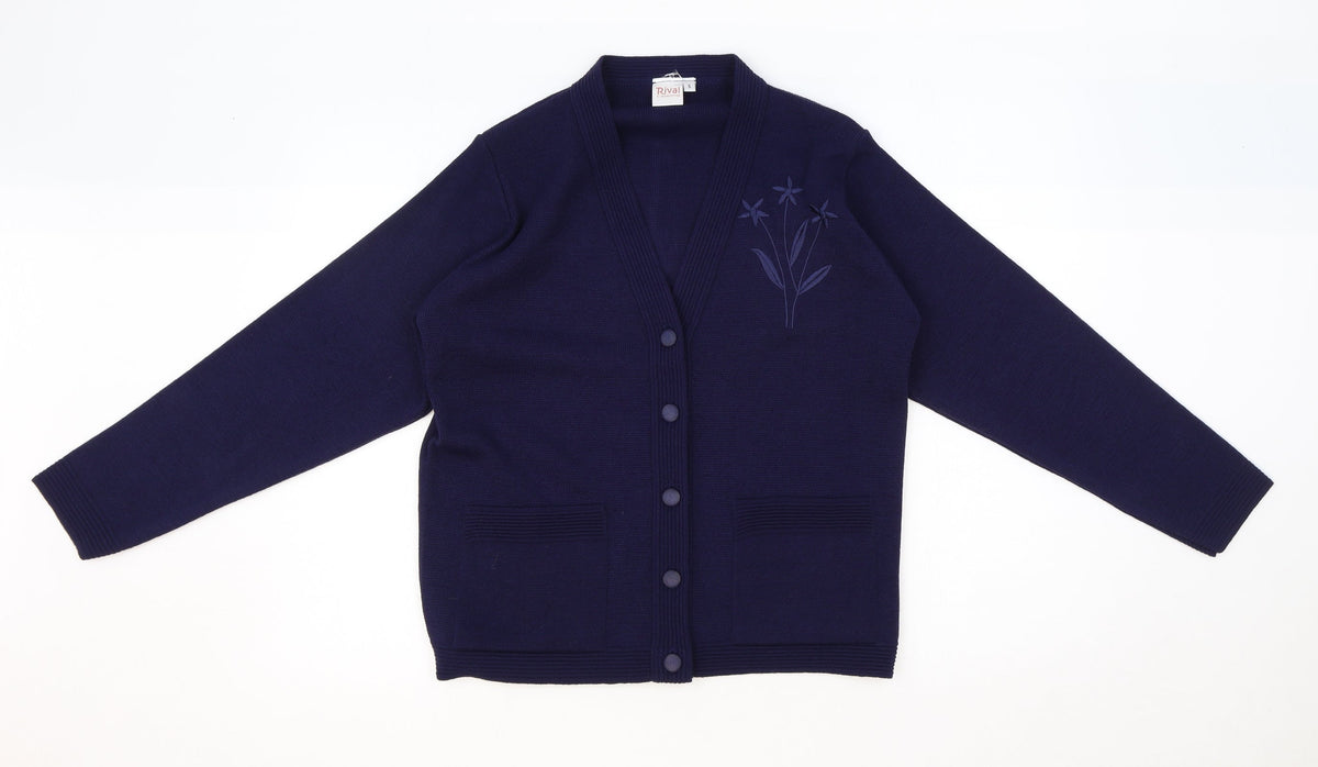 Rival Womens Blue V-Neck Polyester Cardigan Jumper Size S