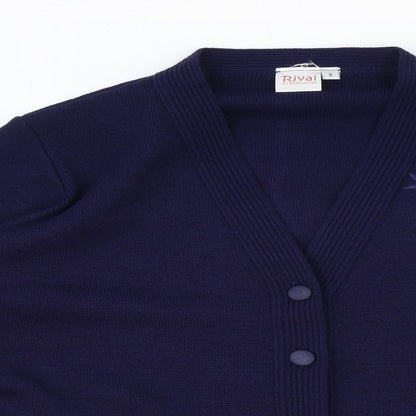 Rival Womens Blue V-Neck Polyester Cardigan Jumper Size S