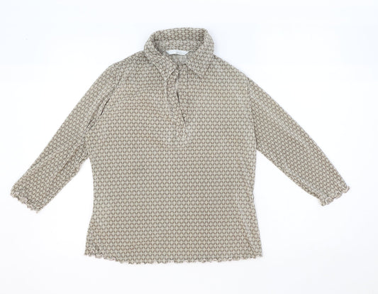 AMARANTO Womens Brown Geometric Polyester Cropped Blouse Size 14 Collared