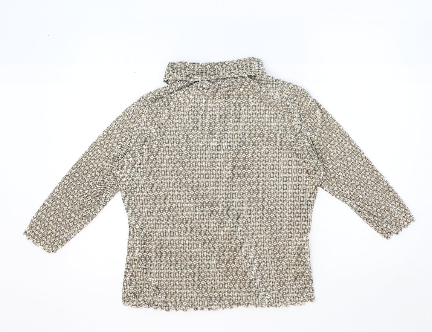 AMARANTO Womens Brown Geometric Polyester Cropped Blouse Size 14 Collared