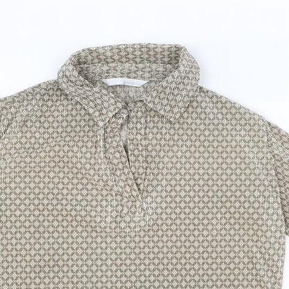 AMARANTO Womens Brown Geometric Polyester Cropped Blouse Size 14 Collared