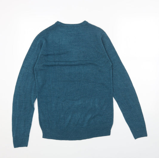 Cedar Wood State Mens Blue Round Neck Acrylic Pullover Jumper Size S Long Sleeve