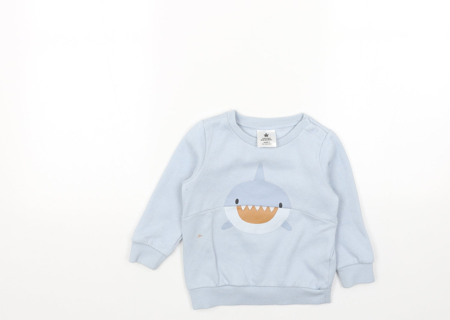 YOUNG ORIGINALS Baby Blue Cotton Pullover Jumper Size 18-24 Months Snap - Shark