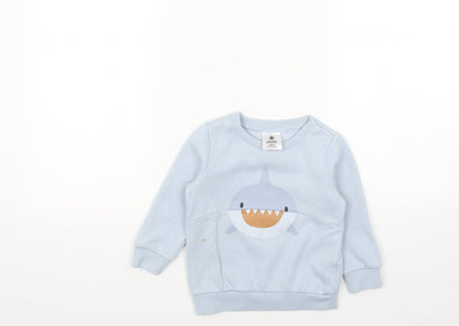 YOUNG ORIGINALS Baby Blue Cotton Pullover Jumper Size 18-24 Months Snap - Shark