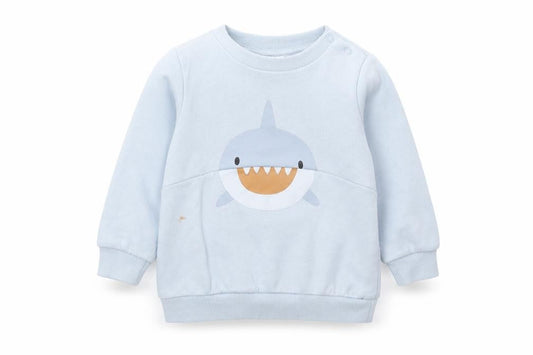 YOUNG ORIGINALS Baby Blue Cotton Pullover Jumper Size 18-24 Months Snap - Shark
