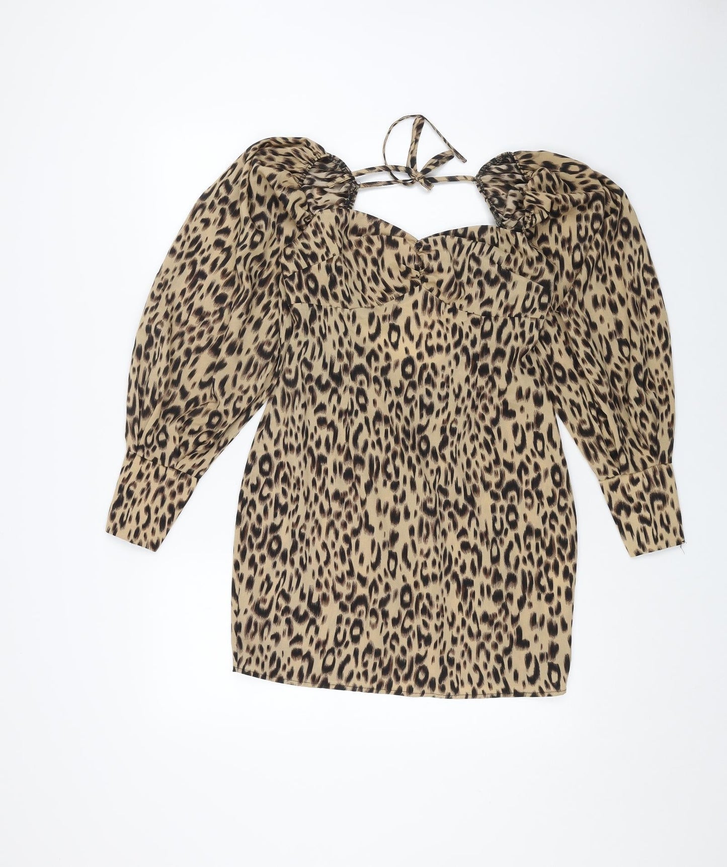 Missguided Womens Brown Animal Print Polyester Mini Size 10 Sweetheart Zip - Leopard Print
