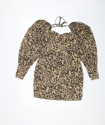 Missguided Womens Brown Animal Print Polyester Mini Size 10 Sweetheart Zip - Leopard Print