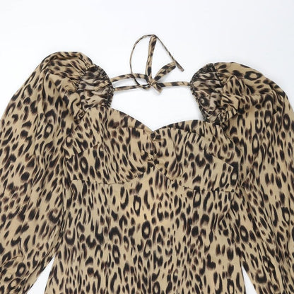 Missguided Womens Brown Animal Print Polyester Mini Size 10 Sweetheart Zip - Leopard Print