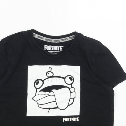 Fortnite Boys Black Cotton Basic T-Shirt Size XS Round Neck Pullover