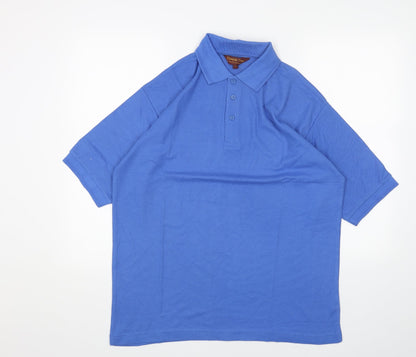 Double TWO Mens Blue Cotton Polo Size L Collared Button