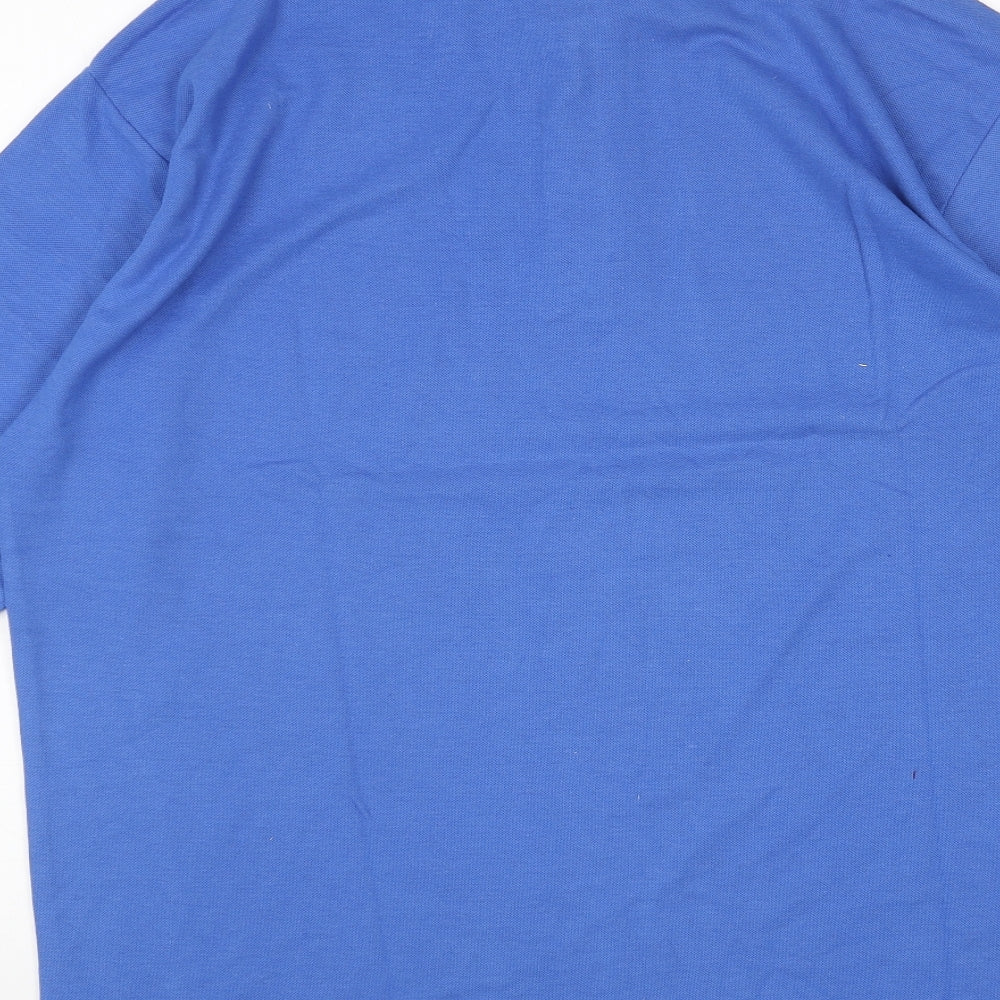 Double TWO Mens Blue Cotton Polo Size L Collared Button