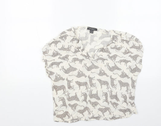 Primark Womens White Geometric Viscose Cropped Blouse Size 10 Cowl Neck - Cheetah