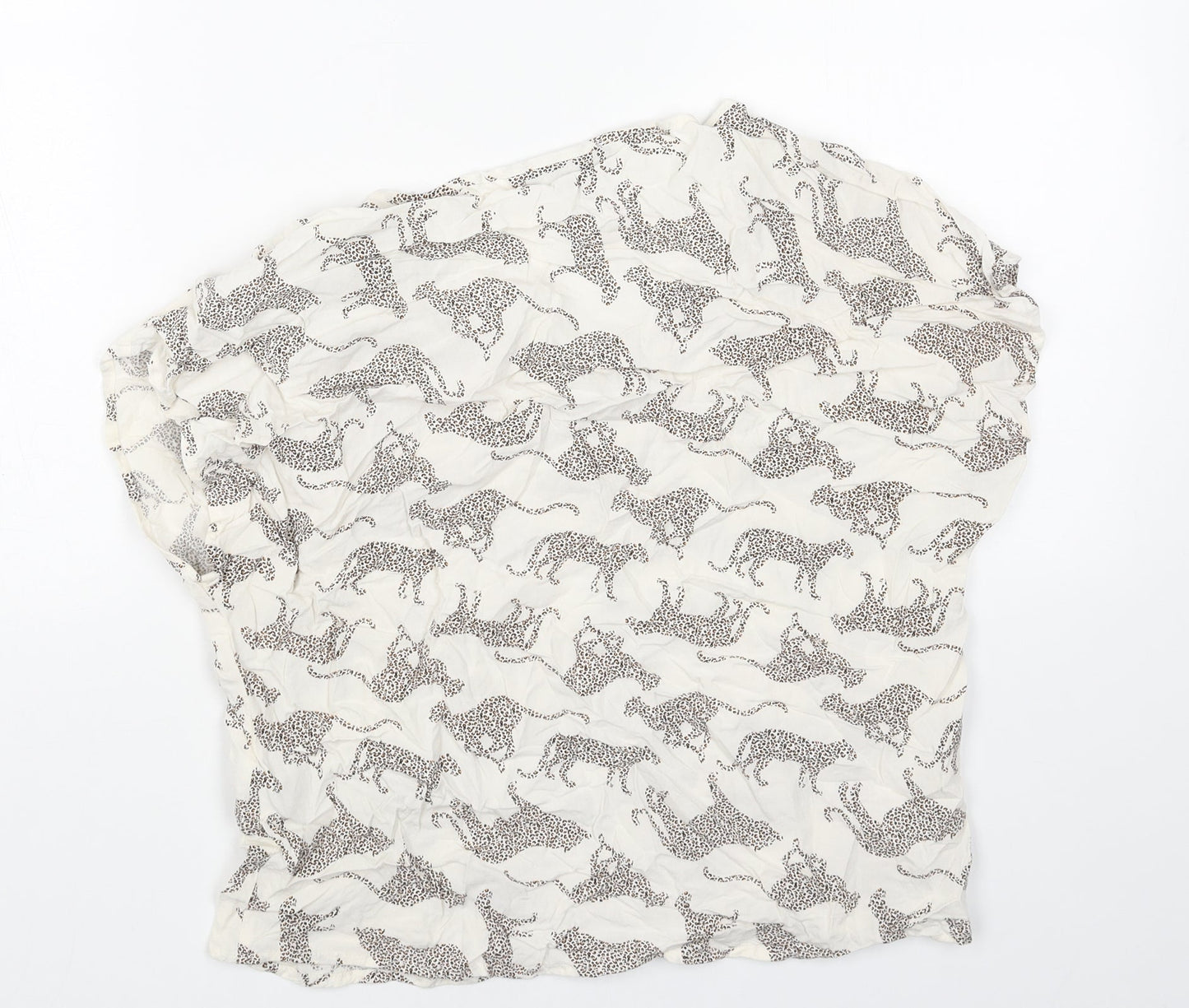 Primark Womens White Geometric Viscose Cropped Blouse Size 10 Cowl Neck - Cheetah