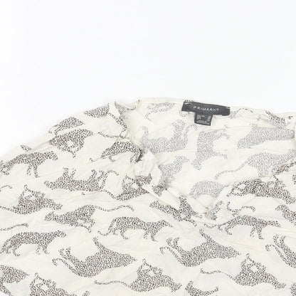 Primark Womens White Geometric Viscose Cropped Blouse Size 10 Cowl Neck - Cheetah