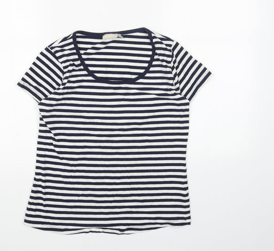 Avenue Womens Blue Striped Cotton Basic T-Shirt Size S Scoop Neck